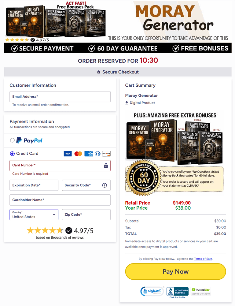 Moray Generator System Secured Checkout